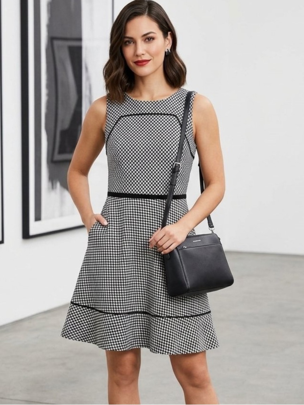 Oleg Cassini Sleeveless Black & White Fit & Flare Cocktail Dress Rockabilly Sz 4